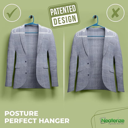 NEATERIZE Clothes Hangers Plastic 50 Pack for Adults - Plastic Hangers, The Perfect Coat Hanger and Space Saving Clothes Hangers for Closet, Percheros Ganchos para Colgar Ropa Hangars - Blue Hangers