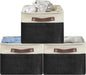 Simple Houseware 15" x 11" Large Fabric Storage Bin for Closet and Shelves, Leather Like Handles, 3 Pack, Black