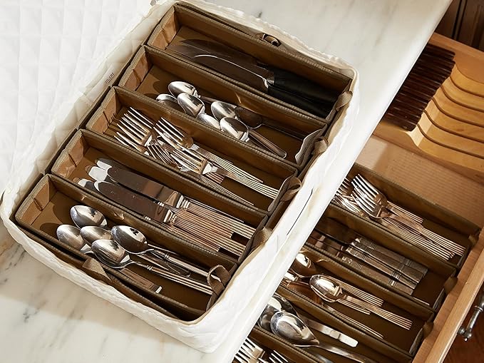 Flatware Storage - Washable and Stain Resistant, ID Window, Kitchen Storage, Cream
