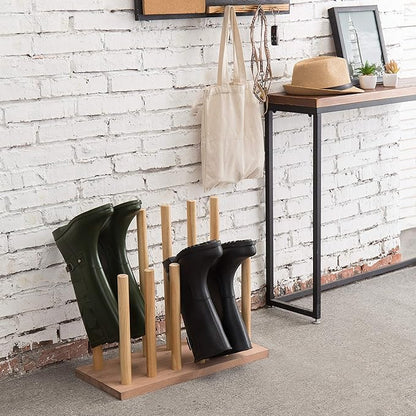 MyGift Natural Brown Wood Entryway Boot Rack Organizer Tall Boots Inverter Holder - Holds up to 6 Pairs