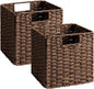 StorageWorks 9 inch Wicker Storage Cubes, Handwoven Wicker Baskets for Storage, Square Cube Organizer Bins, Foldable Paper Rope Basket for Organizing, Brown, 2 Pack