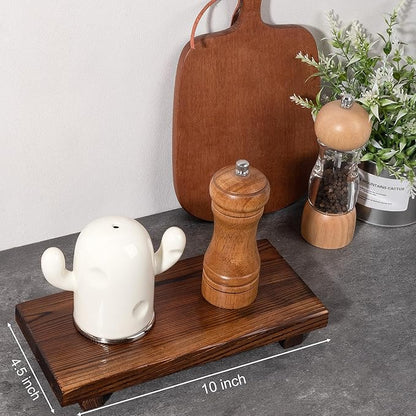 Bathroom Counter Organizer Wood Pedestal Stand Farmhouse Decorative Tray Soap Holder for Kitchen Decor, Large 10" x 4.5" - Drak Brown