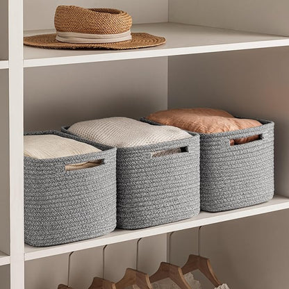 UBBCARE 2 Pack Storage Baskets for Shelves, Baskets for Organizing, Cube Shelf Storage Bin with Handles, Woven Storage Basket, 13"L x 9"W x 7.5"H, Grey
