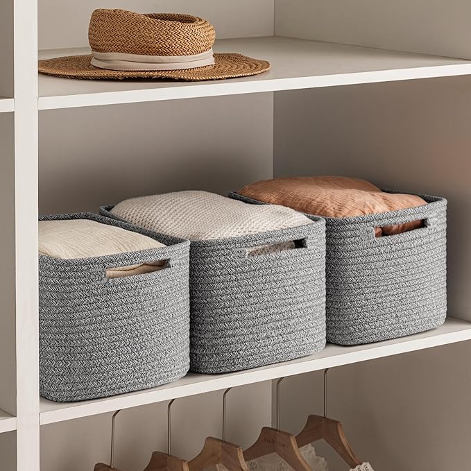 UBBCARE 4 Pack Storage Baskets for Shelves, Baskets for Organizing, Cube Shelf Storage Bin with Handles, Woven Storage Basket, 13"L x 9"W x 7.5"H, Grey