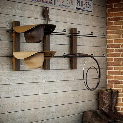 P-ALADIN Cowboy Hat Holder with Horse Decor, Cowboy Hat Rack for Wall, 6-Piece Wall-Mount Western Hat Organizer with Wooden Board – Storage Hat Holder Organizer