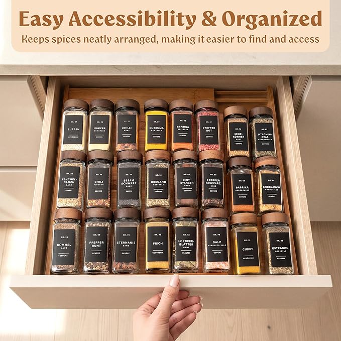 EDELHAUS Spice Drawer Organizer - Expandable Spice Rack for Drawer, Black Seasoning Organizer for Drawer Spice Organizer, Spice Organization Seasoning rack insert for Cabinet (Jars Not Included)