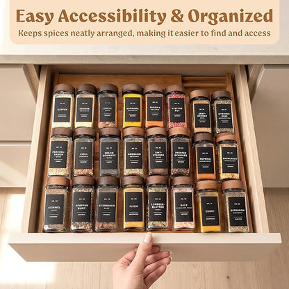EDELHAUS Spice Drawer Organizer - Expandable Spice Rack for Drawer, Black Seasoning Organizer for Drawer Spice Organizer, Spice Organization Seasoning rack insert for Cabinet (Jars Not Included)