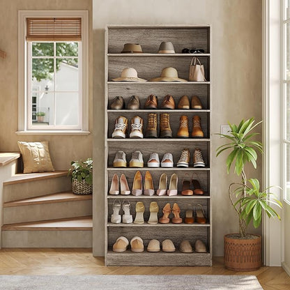 LITTLE TREE 9-Tier Shoe Cabinet, 32 Pairs Wooden Shoes Cabinet with Adjustable Shelves for Entryway, 70.9" Tall Shoe Cabinet, Freestanding Modern Shoe Organizer for Living Room Bedroom, Light Grey