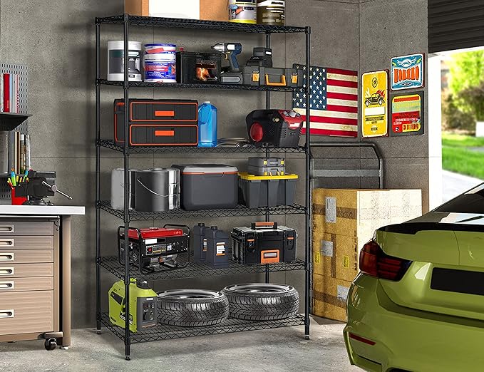 78" Storage Shelves Heavy Duty Shelving Loads 1000/6000Lbs, 6 Tier Metal Shelving Storage Utility Shelf Rack, Wide Garage Shelving, Adjustable Garage Storage Shelves for Garage Basement Warehouse