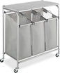 Whitmor 3 Section Rolling Laundry Sorter with Folding Station - Ironing Board, Chrome / Gray