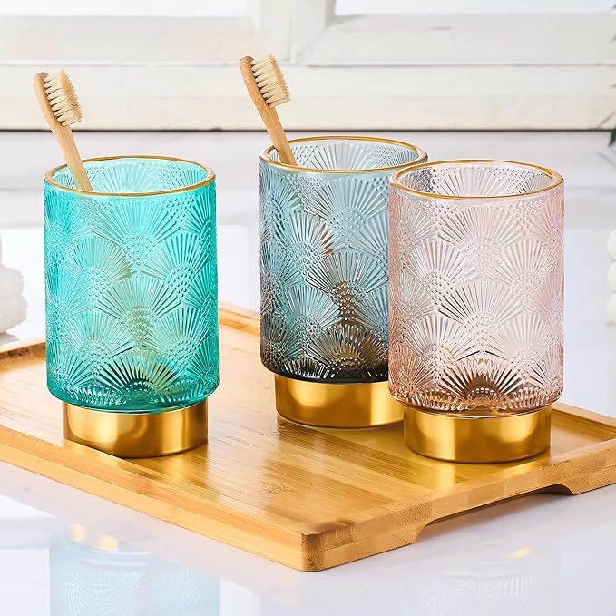 Makeup Brush Holder Organizer,Toothbrush Holders,Desk Pen Pencil Holder,Multifunctional Vintage Glass Brush Cup（A41-6-US）
