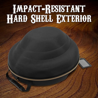 CASEMATIX Cowboy Hat Box and Portable Storage for Brims Up To 4.75'' - Hard Shell Case with Adjustable Carry Strap, Luggage ID Slot Foam Insert Dipping Brim Hats, Black, 18'' x 16'' x 8.3''