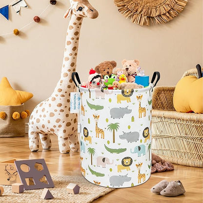 Laundry Basket Canvas Fabric Collapsible Organizer Basket for Storage Bin Toy Bins Gift Baskets Bedroom Clothes Children Nursery Hamper (Animal)