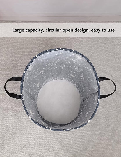 QUEENLALA Large Storage Basket,Laundry Hamper/Bathroom/Home Decor/Collapsible Round Storage Bin,Boys and Girls Hamper/Boxes/Clothing(Round-blue-starry sky)