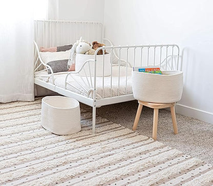 Off-White Cotton Rope Baskets for Shelves, Set of 3-15"×10"×9½" - Woven Storage Baskets for Organizing - Closet, Nursery, Bedroom, Playroom - Toys, Books, Towels, Clothes