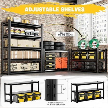 Hzdbhd 2 Set Garage Shelving Unit 78" H3000bls Heavy Duty Storage Shelves Easy Assembly 5 Tier Adjustable Metal Steel Utility Shelf Rack