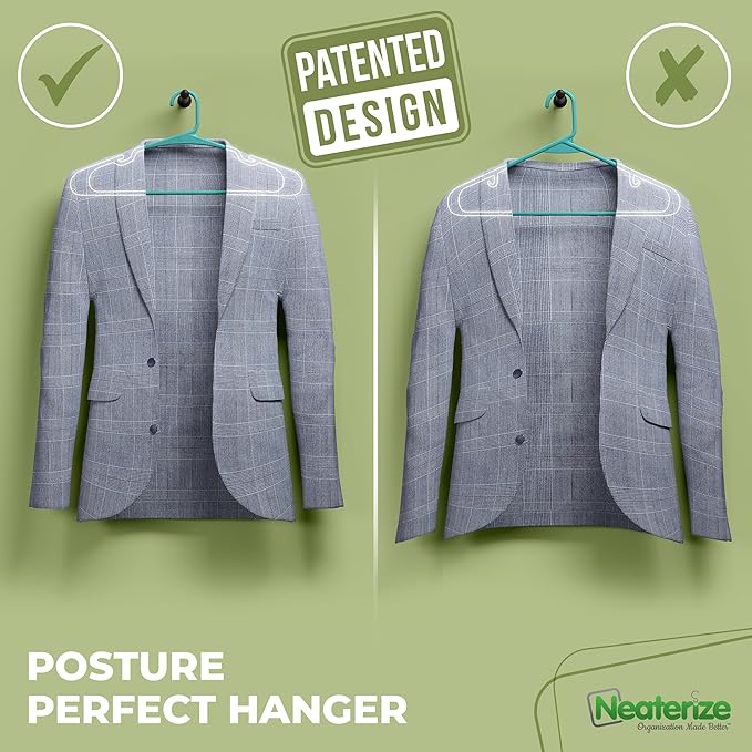NEATERIZE Clothes Hangers Plastic 20 Pack for Adults - Plastic Hangers, The Perfect Coat Hanger and Space Saving Clothes Hangers for Closet, Percheros Ganchos para Colgar Ropa Hangars - Aqua Hangers
