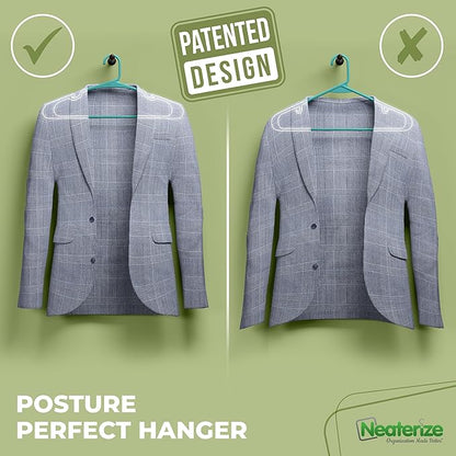 NEATERIZE Clothes Hangers Plastic 20 Pack for Adults - Plastic Hangers, The Perfect Coat Hanger and Space Saving Clothes Hangers for Closet, Percheros Ganchos para Colgar Ropa Hangars - Aqua Hangers