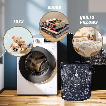 Universe Planet Laundry Basket Moon Phase Foldable Oxford Cloth Funny Tote Bag Laundry Hamper Clothes Storage Bucket Organizer For Bathroom/Laundry Storage/Bedroom 17.7x13.7 Inch
