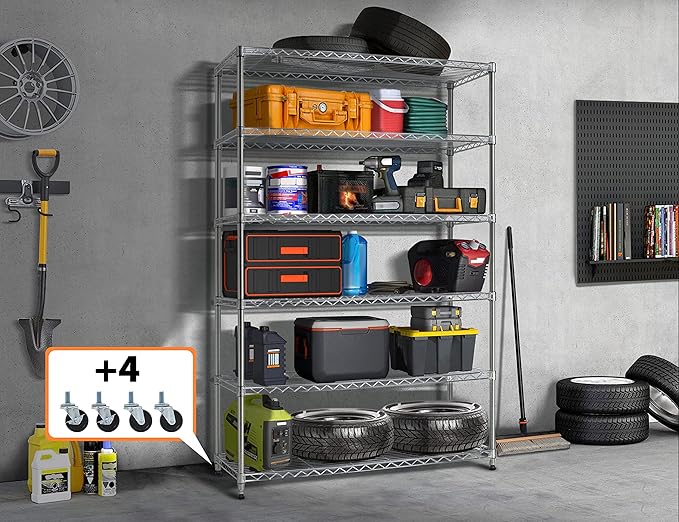 72" Storage Shelves Heavy Duty Shelving Loads 500/2100Lbs, 6 Tier Metal Utility Shelf Rack, Wide Garage Shelving, Adjustable Storage Shelves for Garage Basement Warehouse