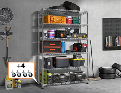 72" Storage Shelves Heavy Duty Shelving Loads 500/2100Lbs, 6 Tier Metal Utility Shelf Rack, Wide Garage Shelving, Adjustable Storage Shelves for Garage Basement Warehouse