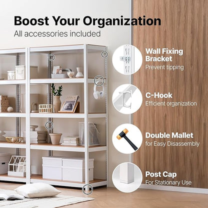 HOMEDANT House 36.2" W 5 Tier Heavy Duty Garage Shelving Adjustable Metal Rack Storage Shelves Standing Shelf Unit Organizers Pantry Closet Office White 2Pack