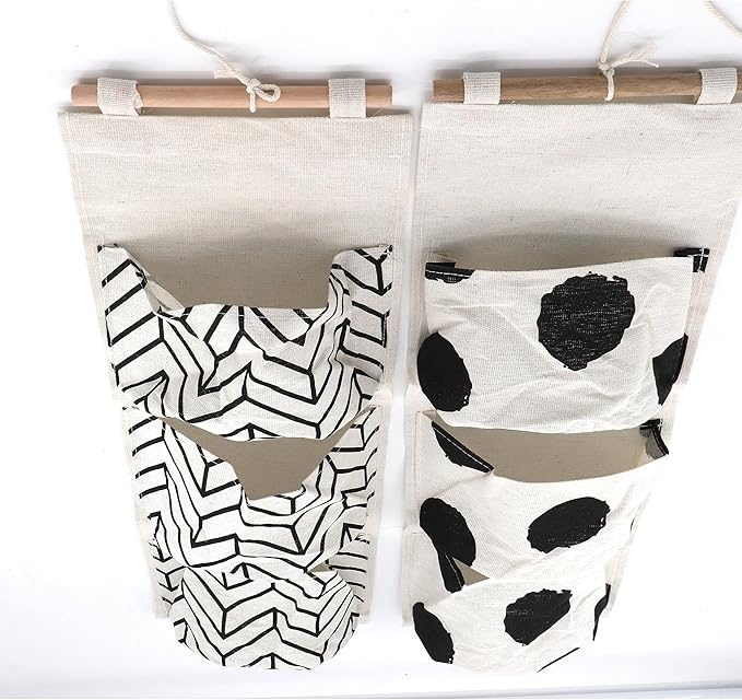 Leadigol 2pcs Wall Hanging Storage Bag, Over The Door Wall Organizer, 3 Pockets Linen Cotton Fabric