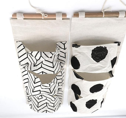 Leadigol 2pcs Wall Hanging Storage Bag, Over The Door Wall Organizer, 3 Pockets Linen Cotton Fabric