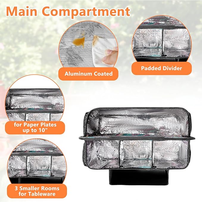 HODRANT Paper Plate Organizer, Disposable Utensil Holder with 4 Rooms for Cup Fork Spoon Napkin, Buffet Silverware Caddy, Metal Cutlery Dispenser for Counter Party Flatware, Patent Design, Totem