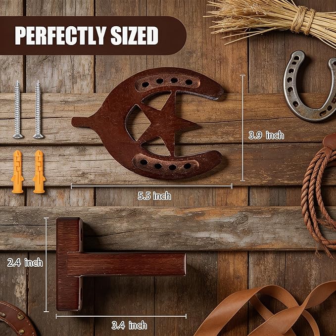 Horseshoe Cowboy Hat Holder for Wall – Rustic Wooden Western Hat Rack, Wall Mounted Hat Organizer for Cowboy Hats, Fedora, Baseball Caps – Farmhouse Entryway Closet Decor (Brown)