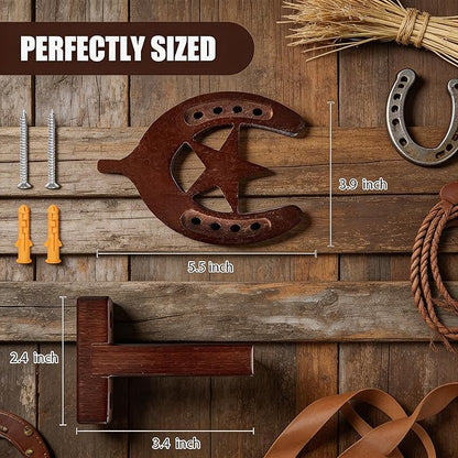 Horseshoe Cowboy Hat Holder for Wall – Rustic Wooden Western Hat Rack, Wall Mounted Hat Organizer for Cowboy Hats, Fedora, Baseball Caps – Farmhouse Entryway Closet Decor (Brown)