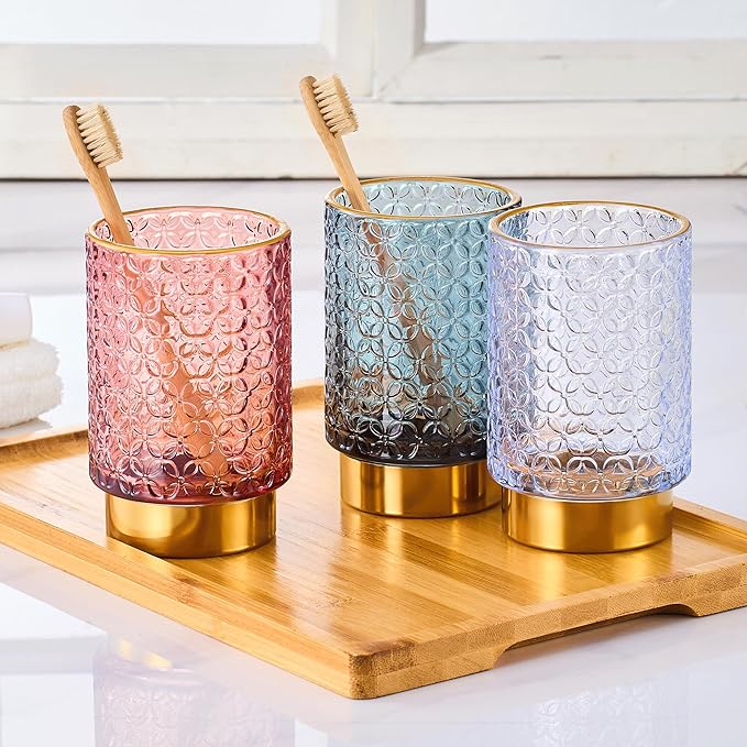 Makeup Brush Holder Organizer,Toothbrush Holders,Desk Pen Pencil Holder,Multifunctional Vintage Glass Brush Cup（A44-4-US）