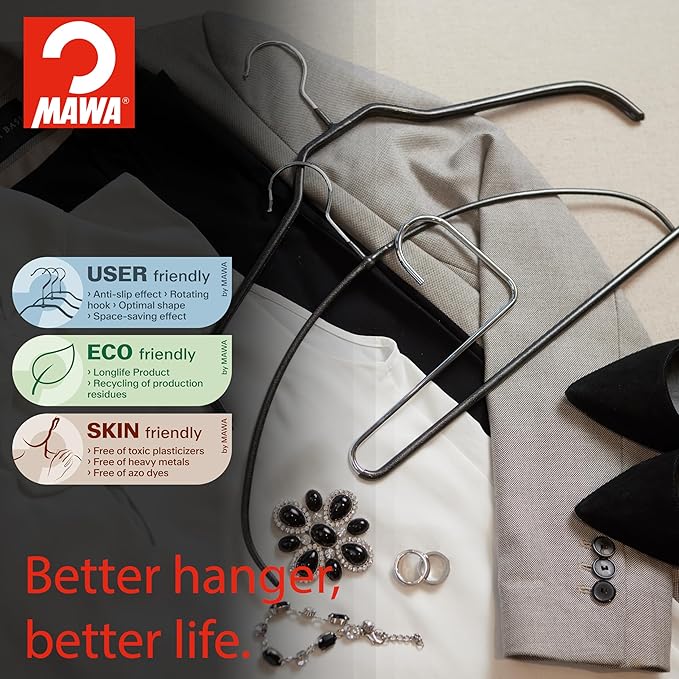Mawa by Reston Lloyd Reverse Hook Trouser Series Non-Slip Space-Saving Clothes Hanger with Single Rod for Pants, Style KH/35U, 1-Each, White
