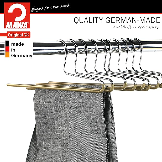 Mawa by Reston Lloyd Non-Slip Space Saving Clothes Hanger with Single Rod for Pants, Style KH/1, Set of 30, Gold