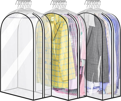 MISSLO 32" All Clear Garment Bags for Hanging Clothes 10" Gusseted Suit Bags for Closet Storage Suit Cover Hanging Clothes Storage for Shirts, Coats, 3 Packs