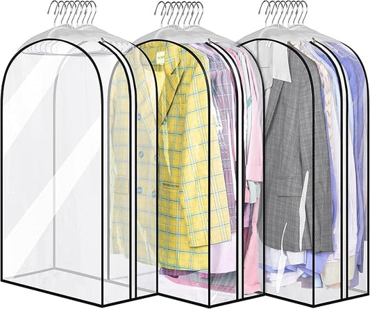 MISSLO 32" All Clear Garment Bags for Hanging Clothes 10" Gusseted Suit Bags for Closet Storage Suit Cover Hanging Clothes Storage for Shirts, Coats, 3 Packs