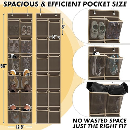 Simple Houseware 24 Pockets - 2-Pack 12 Large Mesh Pocket Over Door Hanging Shoe Organizer, Brown