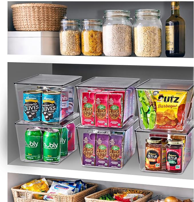 Sorbus Clear Storage Bins with Lids, 8 Pack Large Organization Bins with Handles – Clear Stackable Storage Containers for Storage, Pantry, Fridge, Cabinet, Closet & Kitchen Organization – BPA-Free