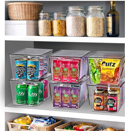 Sorbus Clear Storage Bins with Lids, 8 Pack Large Organization Bins with Handles – Clear Stackable Storage Containers for Storage, Pantry, Fridge, Cabinet, Closet & Kitchen Organization – BPA-Free