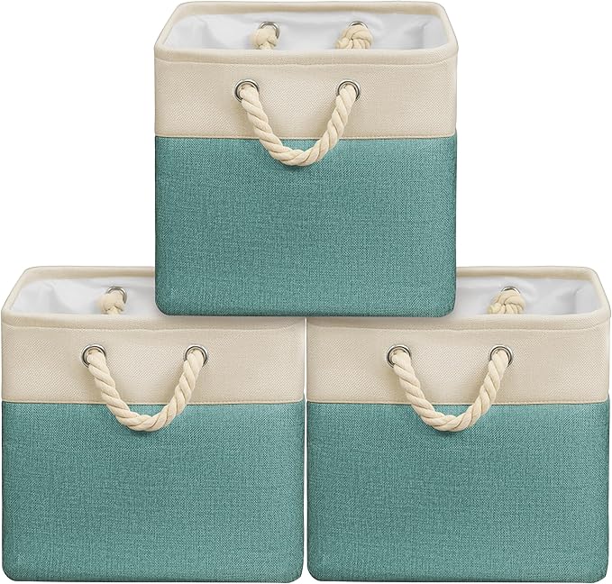 Simple Houseware 13" x 13" Large Fabric Storage Cubes for Closet and Cube Organizer, 3 Pack, Turquoise