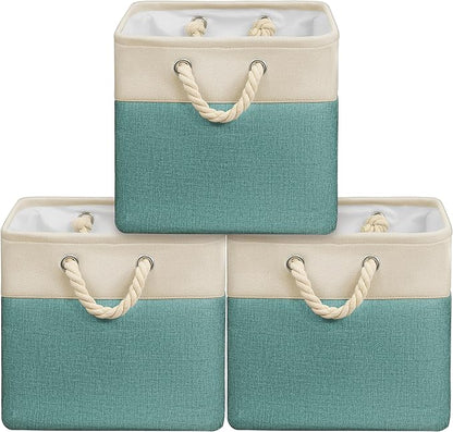 Simple Houseware 13" x 13" Large Fabric Storage Cubes for Closet and Cube Organizer, 3 Pack, Turquoise