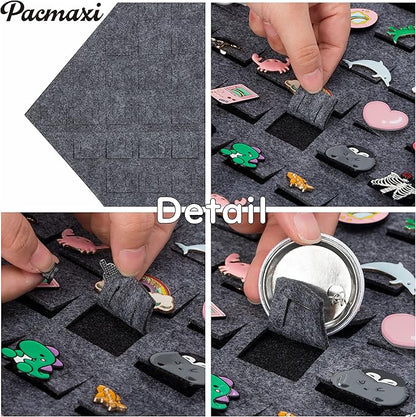 PACMAXI 4 Pieces Hanging Brooch Pin Storage Organizer, Wall Display Banners for Enamel Pins, Buttons and Label Collections, Hold Up to 172 Pins.(Bag Only) (4 Pieces-Grey)