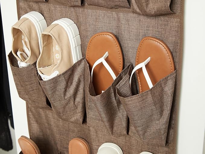 Covermates Over the Door Shoe Organizer - Heavy Duty Material, Stainless Steel Hooks, Grommets - Closet Storage, Brown Heather