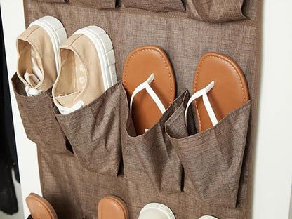 Covermates Over the Door Shoe Organizer - Heavy Duty Material, Stainless Steel Hooks, Grommets - Closet Storage, Brown Heather