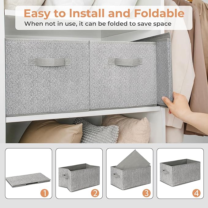 GRANNY SAYS Closet Storage Bins, Storage Baskets for Organizing, Fabric Storage Bins with Handles, Clothing Storage Containers for Organization Wardrobe, Gray, Large, 3-Pack