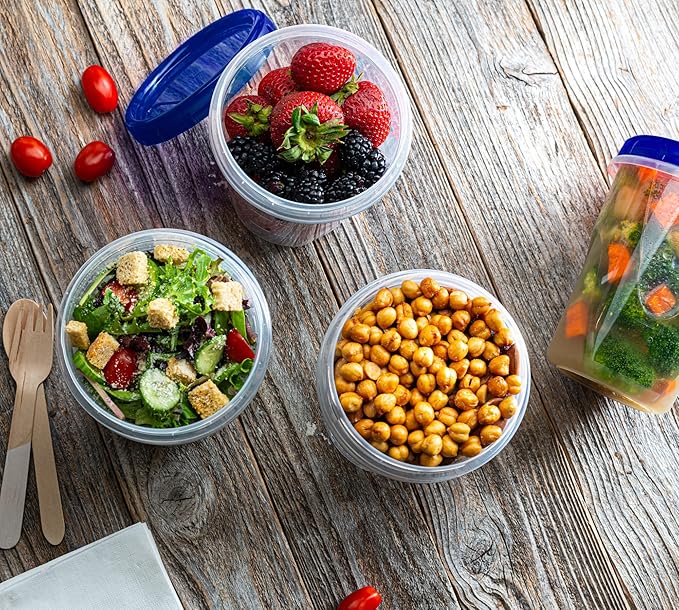 ELEGANT DISPOSABLES Twist Top Deli Containers Food Storage Containers Blue Screw on Lid Reusable Stackable Leakproof Airtight, pack of 10-32 oz containers