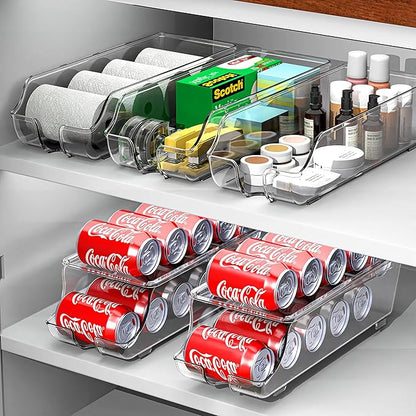Simple Houseware 2-Pack Auto-Rolling Beverage Can Organizer for Fridge, Clear Front-Loading Soda Dispenser with Smooth Glide Design, Space-Saving Refrigerator Storage Bins