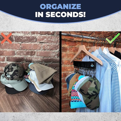 PackHatUSA The Original 18 Hat Organizer and Hat Rack for Your Closet - Transform Clothing Hangers into Hat Racks for Baseball Caps - Make Hat Storage Easy - Universal Fit Hat Holder