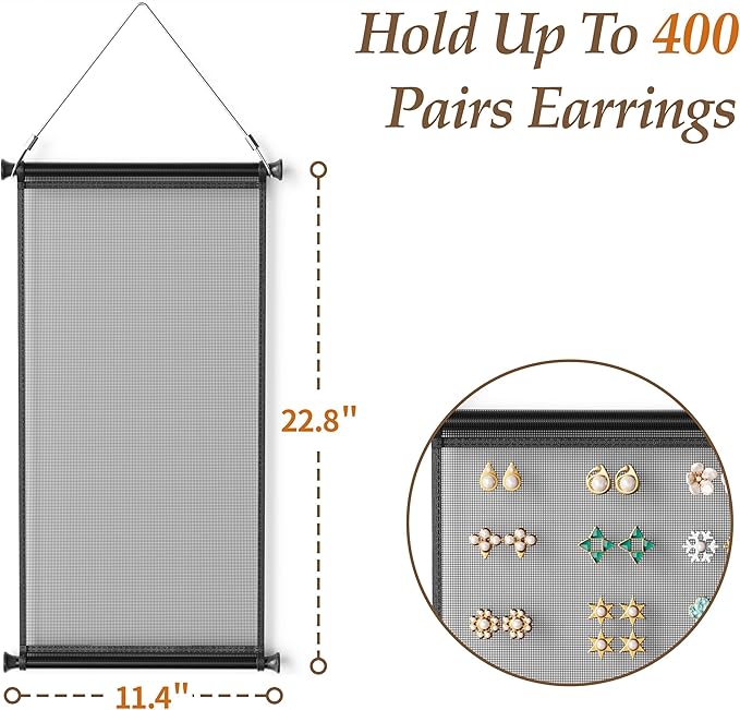 Hanging Earring Organizer & Holder - Wall Mount Earring Display Storage for Women, Holds Multiple Earring Types, 1 Pack, Black, for Bedroom&Living Room