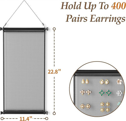 Hanging Earring Organizer & Holder - Wall Mount Earring Display Storage for Women, Holds Multiple Earring Types, 1 Pack, Black, for Bedroom&Living Room